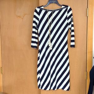 Tory Burch Navy & Cream Striped Knit Dress Medium